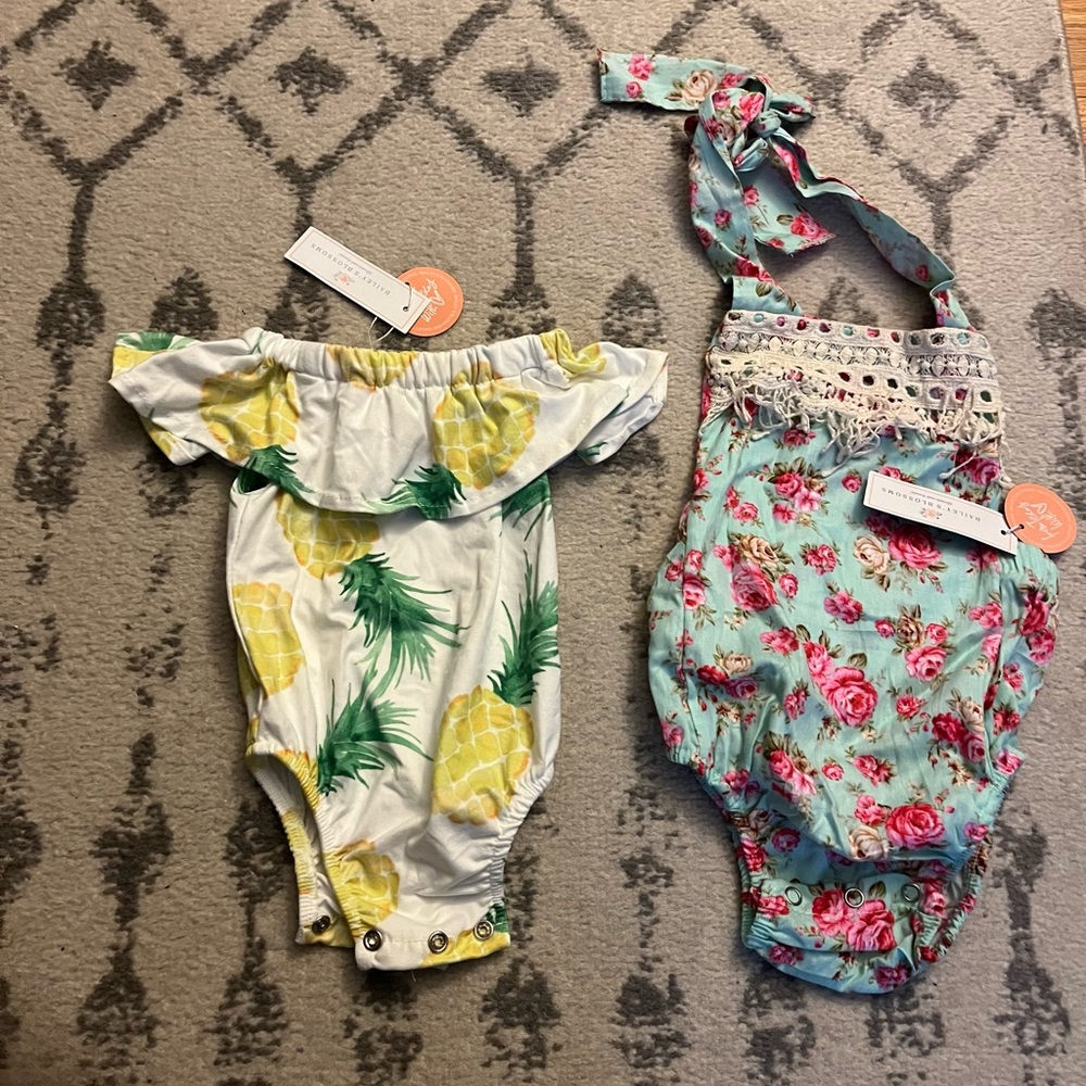 NWT Baileys Blossoms onesies 3-6 months and size small